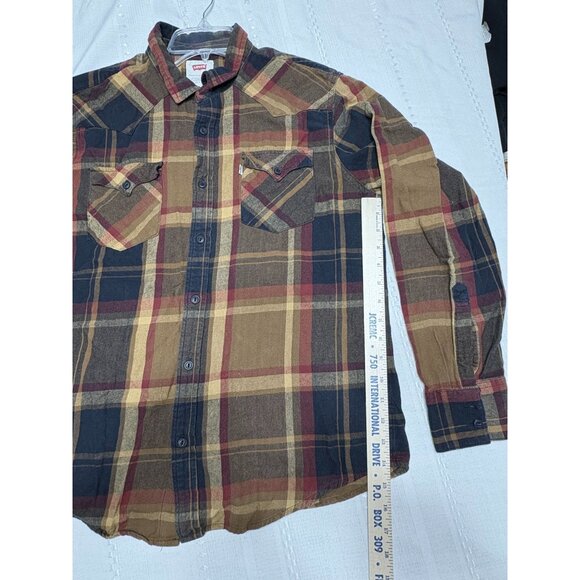 Levis Men's L Long Sleeve Plaid Flannel Shirt Button Front Chest Pockets Yokes - Picture 7 of 10